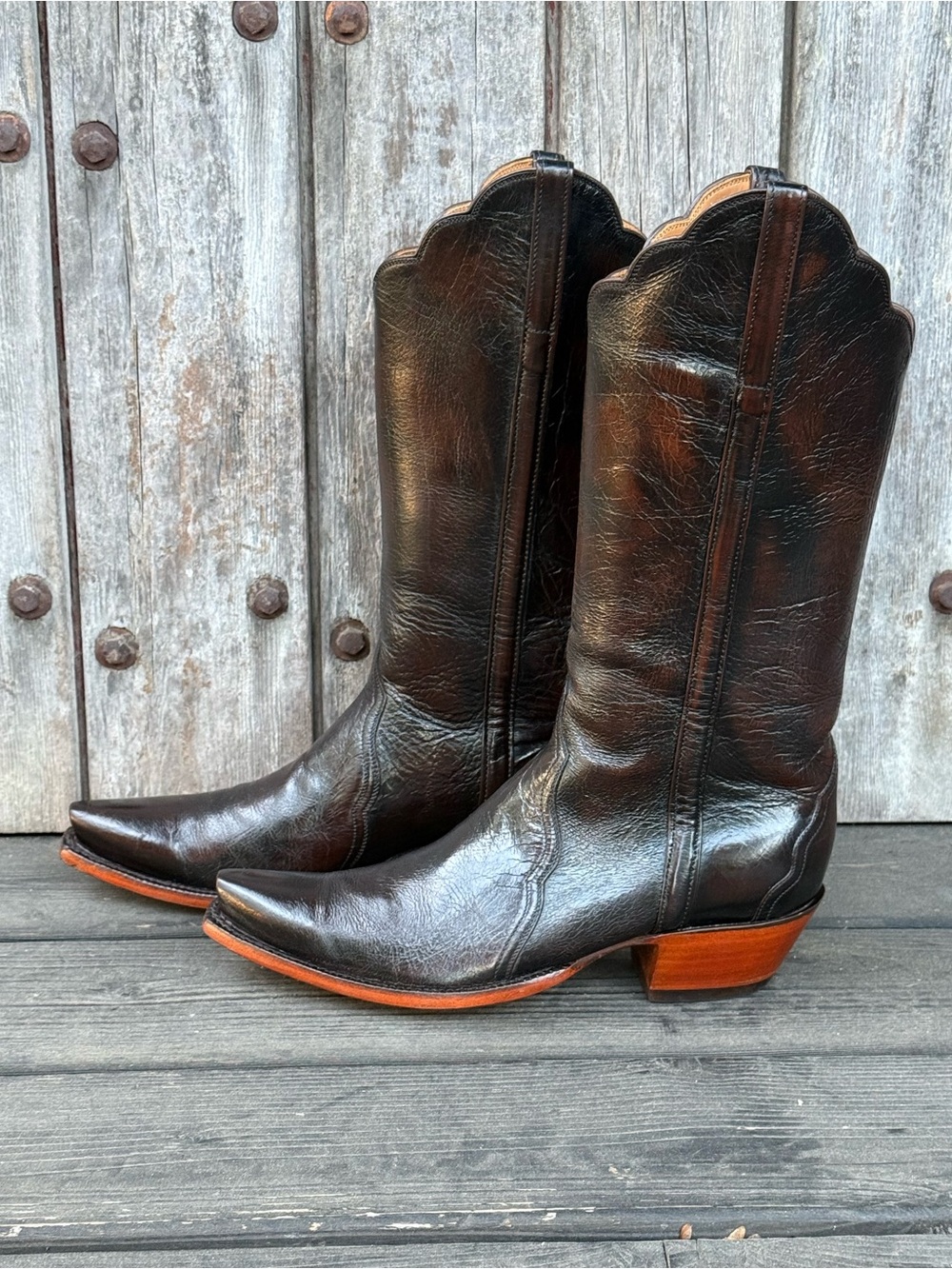 Very Rare Lucchese Classics Teak Colored Buffalo Leather Women's Cowboy Boots
